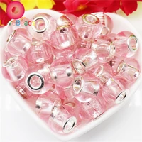 10pcs pink glass beads round loose large hole spacer beads silver plated fit pandora bracelet charm necklaces for jewelry making