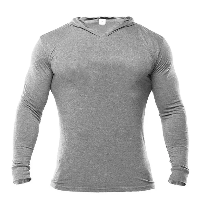 Bodybuilding T-Shirt Men New Autumn Fitness Long Sleeve Hooded T Shirt Men Brand Just Gym Hoody Fashion Slim Fit Cotton Tee Tops - Цвет: gray