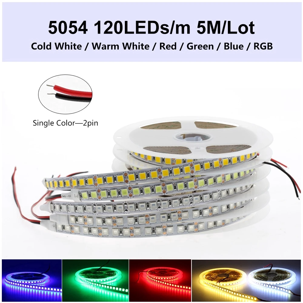 

LED Strip Light DC 12V 24V SMD 5054 Waterproof 5M 120LED/M Flexible LED Strip Diode Tape Ribbon Decorate Home Lamp Warm White