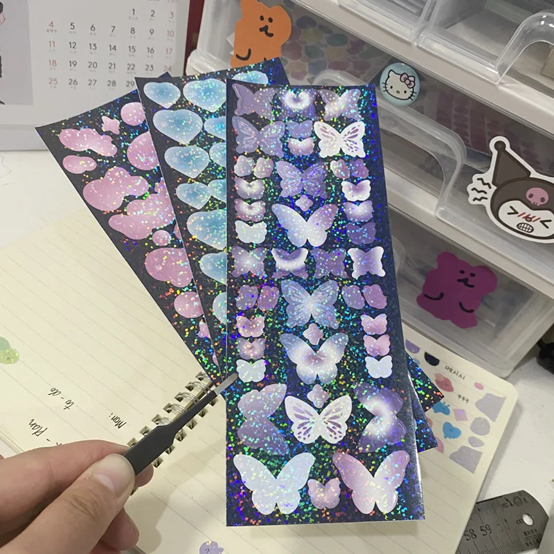 Корейские цветные любящие сердца бабочки лазерные наклейки для скрапбукинга
