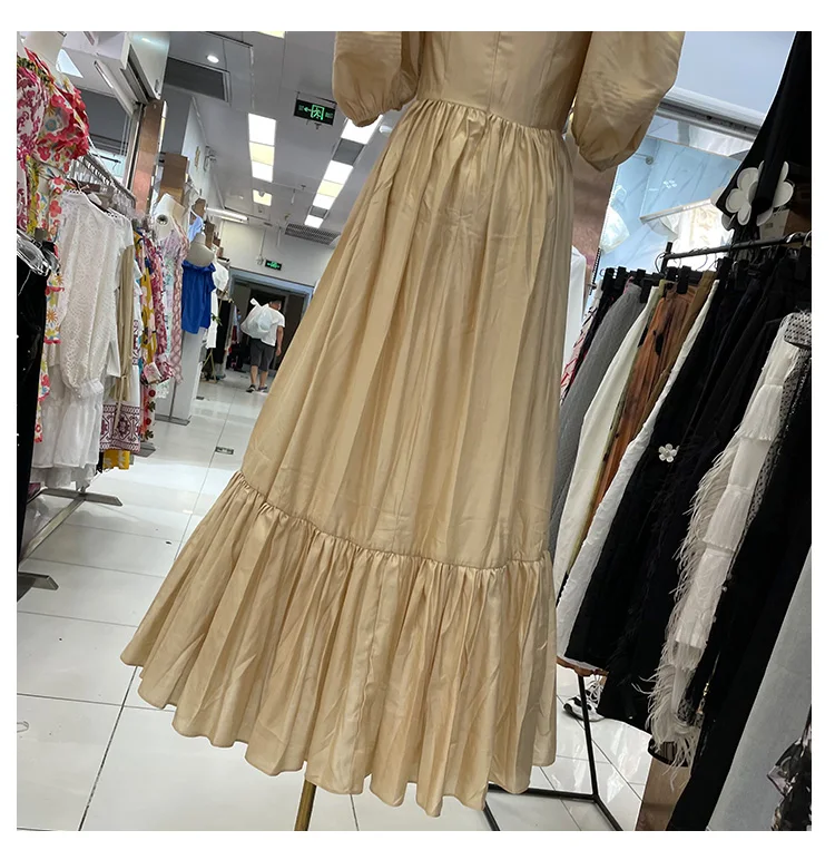

2021 Summer Maxi Dress for Women Korean Fashion Elegant Puff Sleeve Long Dress Sexy Off-Neck Tencel Slimming Feminine Dress