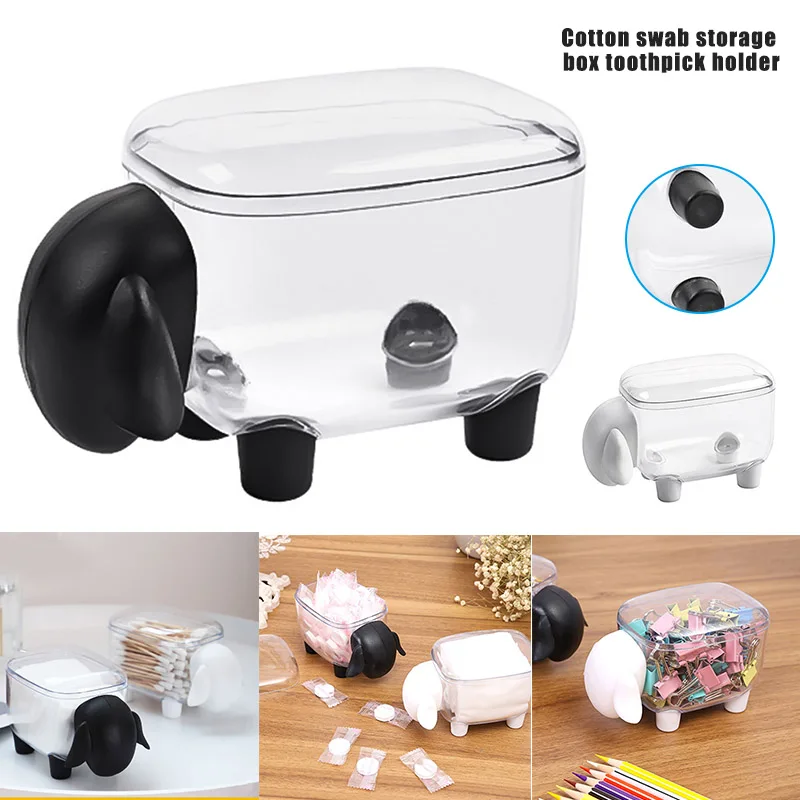 

2021 Hot Cotton Swab Box Mini Plastic Toothpick Storage Cute Animal Shape Dust-Proof Household Desktop Organizer SSwell