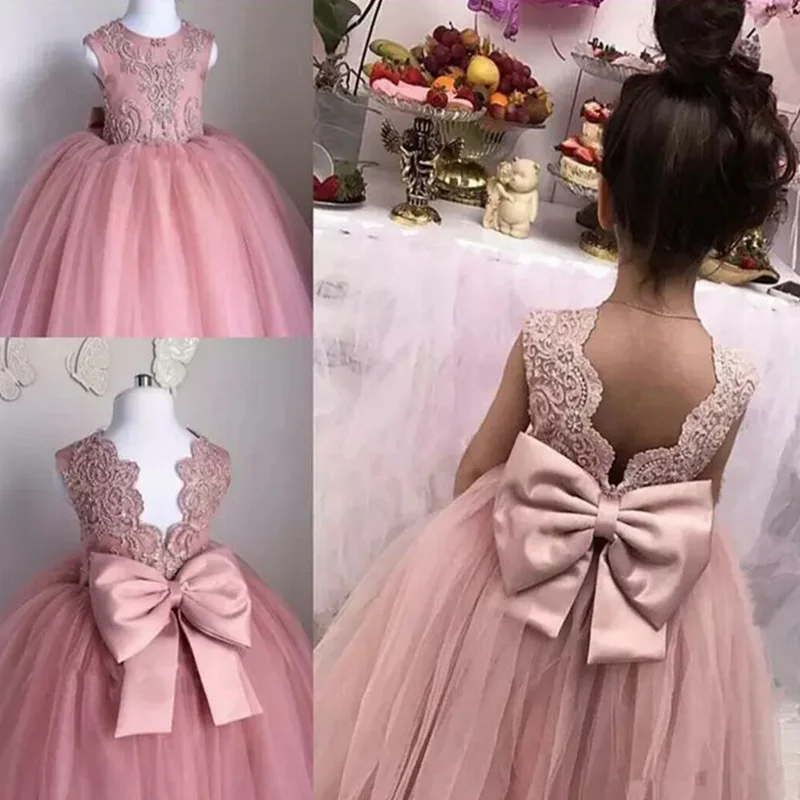 Picture style Элегантное платье для первого причастия для девочек, белое кружевное платье с бантом и цветочным узором для девочек на свадьбу, Детские вечерние платья - Цвет: Picture style