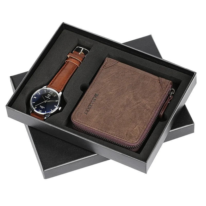 Gift Set 6 Для мужчин s часы класса люкс минималистические кварцевые наручные часы держатель для карт бумажник часы подарочный набор для мужчин часы для Муж папа дружок - Цвет: Gift Set 6