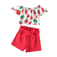 kids baby girls summer short sleeve watwermelon print tops t shirts solid belt shorts pants toddler children clothes sets 2pcs