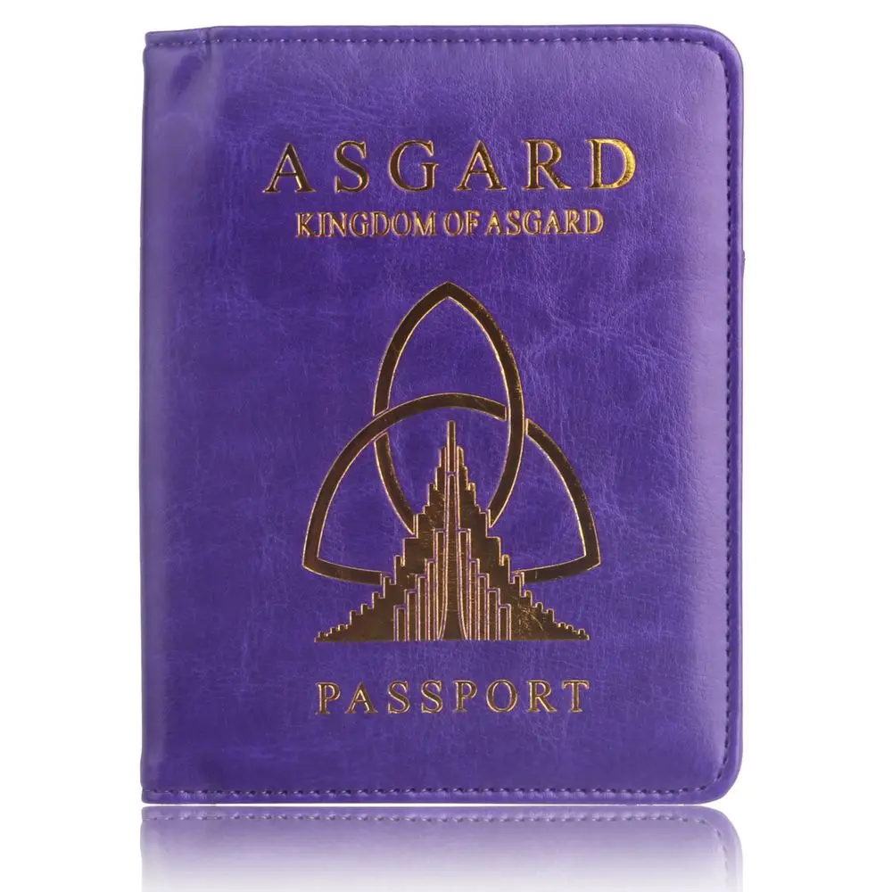 Purple TRASSORY RFID Блокировка ASGARD чехол держатель для паспорта Марвел Мстители Кожаная Обложка для паспорта для мужчин и женщин - Цвет: Purple