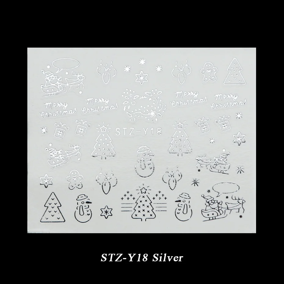 STZ-Y18 Silver 1 лист металла Золото Серебро слайдер Рождество Снежинка воды стикер для маникюра DIY 3D полный обёрточная бумага кончик ногтей лак BESTZ-YA-1 - Цвет: STZ-Y18 Silver