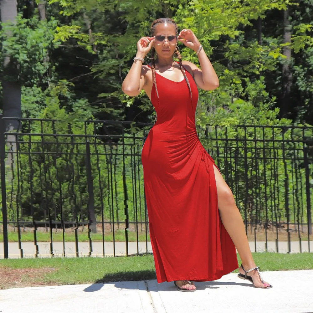 

Sexy Spaghetti Straps Dress High Split Out Dresses Party Night Clubwear Vestidos Dress For Women Solid Color