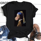 Забавная футболка с жемчужными сережками для девушек, женские черные винтажные топы, футболки, крутая уличная одежда в стиле Харадзюку