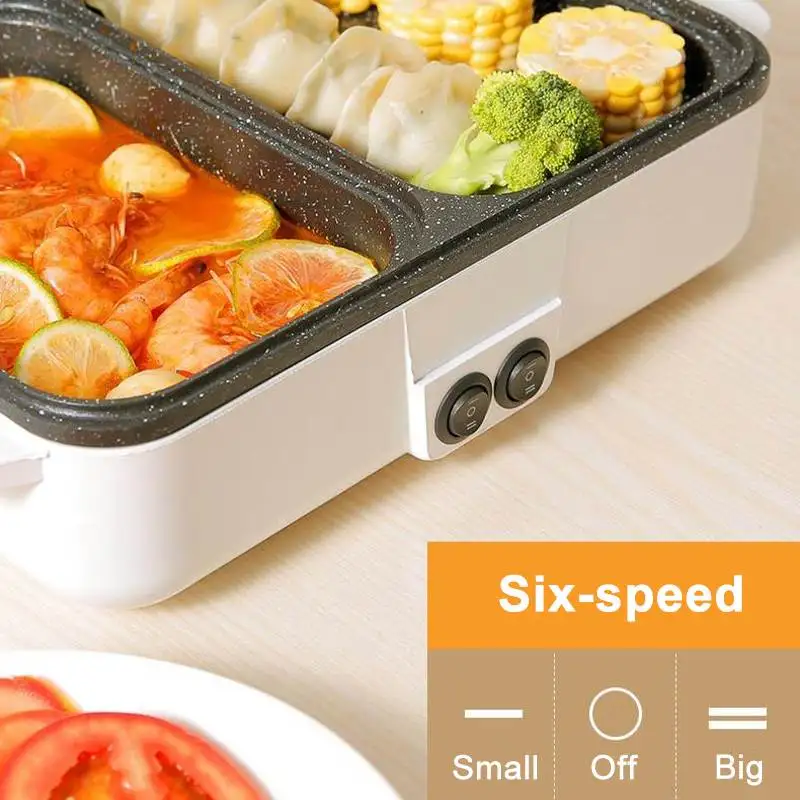 1400w 220v 2 in 1 electric hot pot cooker bbq grill multifunctional electric bbq grill non stick plate barbecue pan hot pot free global shipping