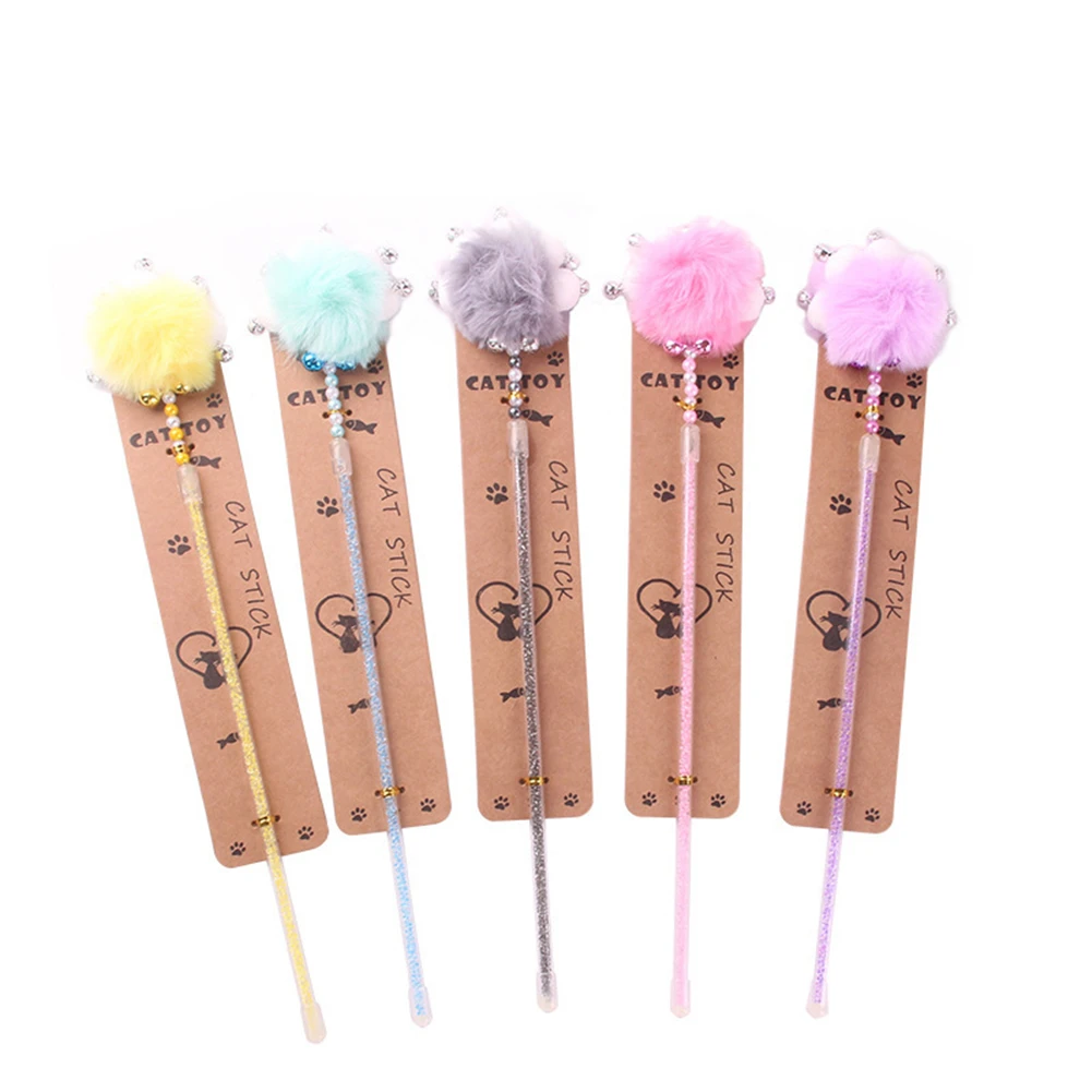

Colorful Plush Cat Paw Teaser Stick with Small Bells Cute Kitten Interactive Scratching Toys Crystal Long Rod Funny Cats Wand