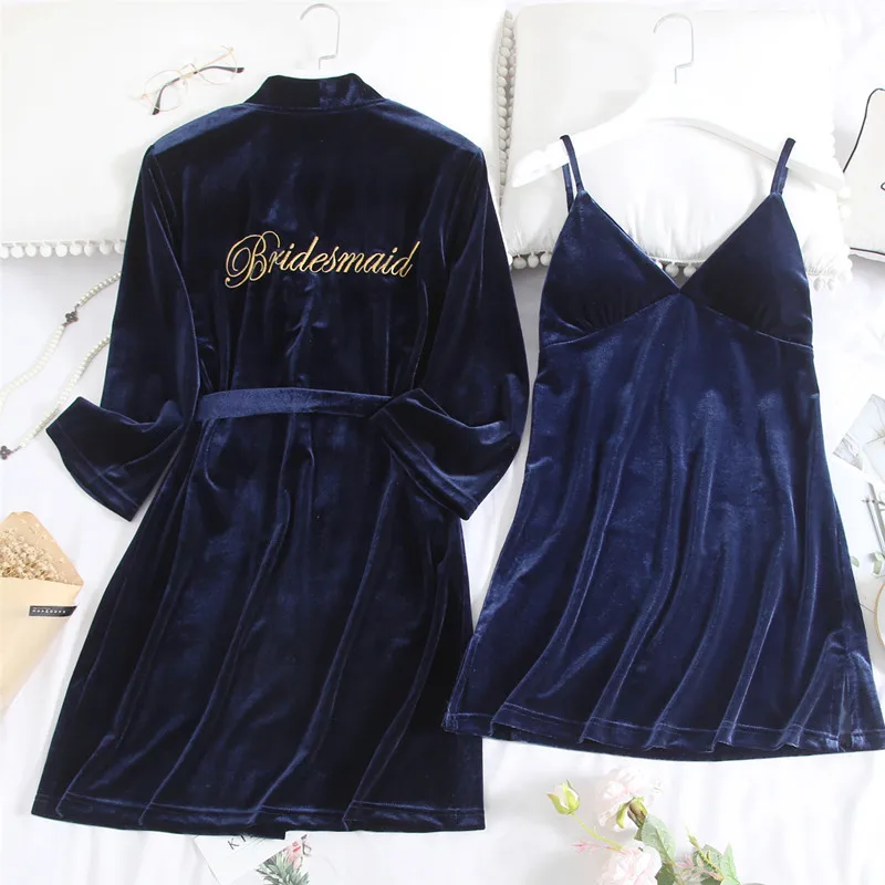 Женский Велюровый комплект ночного белья бархатный халат-кимоно с вышивкой для