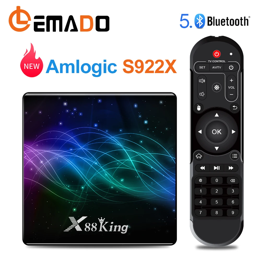 ТВ-приставка LEMADO Amlogic S922X Android 9 0 BT 5 4 Гб 128 ГБ 4K Youtube Netflix Google Voice Assistant X88 King TV Box |