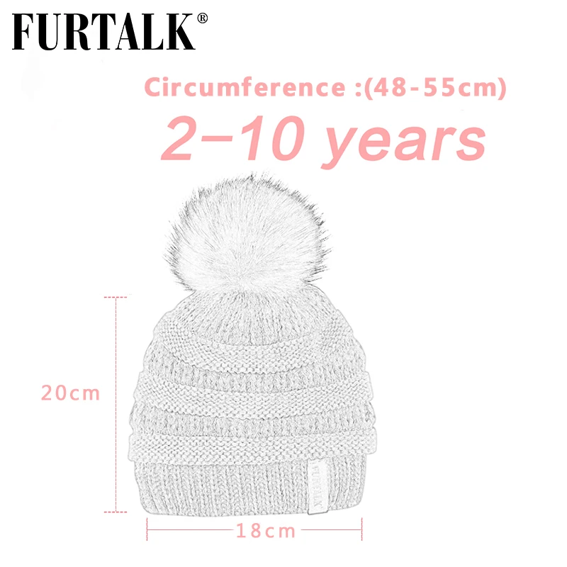 Детская зимняя шапка FURTALK теплая вязаная с помпоном для мальчиков и девочек из