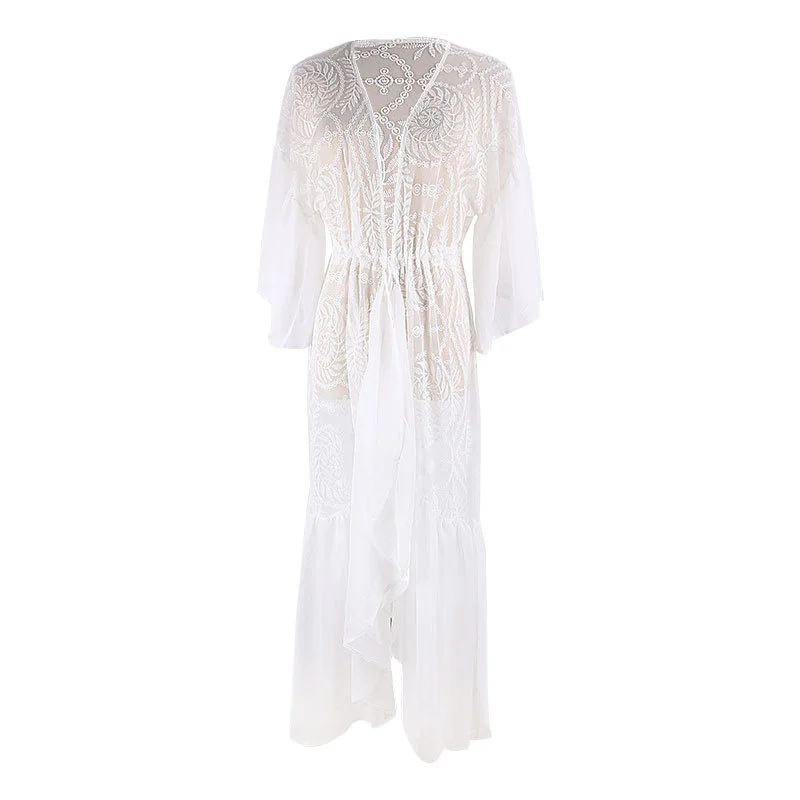 

New Lace And Chiffon Beach Skirt Bikini Top Swimsuit With Cardigan Sunscreen Dress