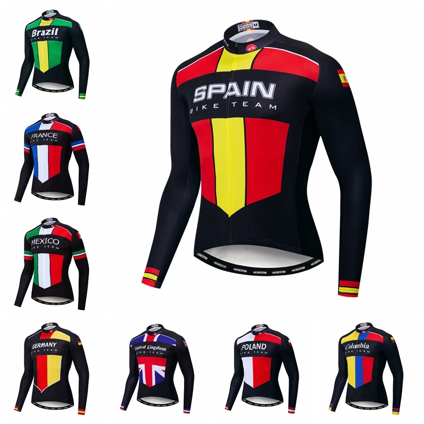 Pro Team велосипедная майка мужская с длинным рукавом MTB велосипед Джерси Топы Испания Бразилия страна велосипед одежда гоночная рубашка Майо