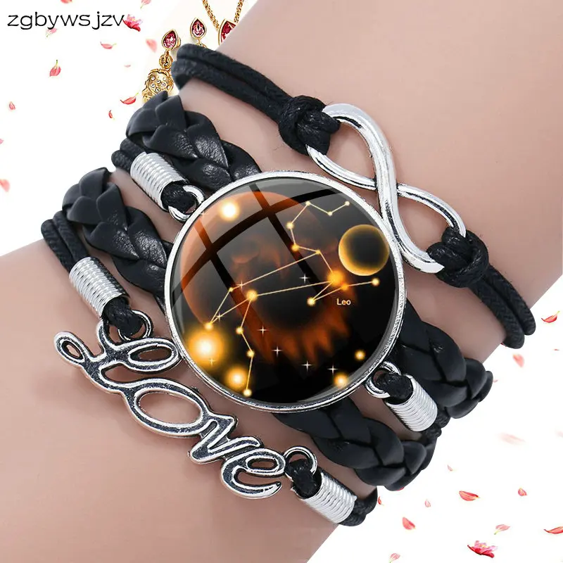 Винтажный Модный стеклянный Многослойный черный кожаный браслет браслеты