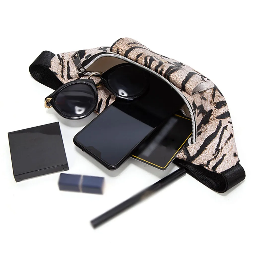 Женская поясная сумка с двойной молнией и Рисунком Тигра кошелек надписью