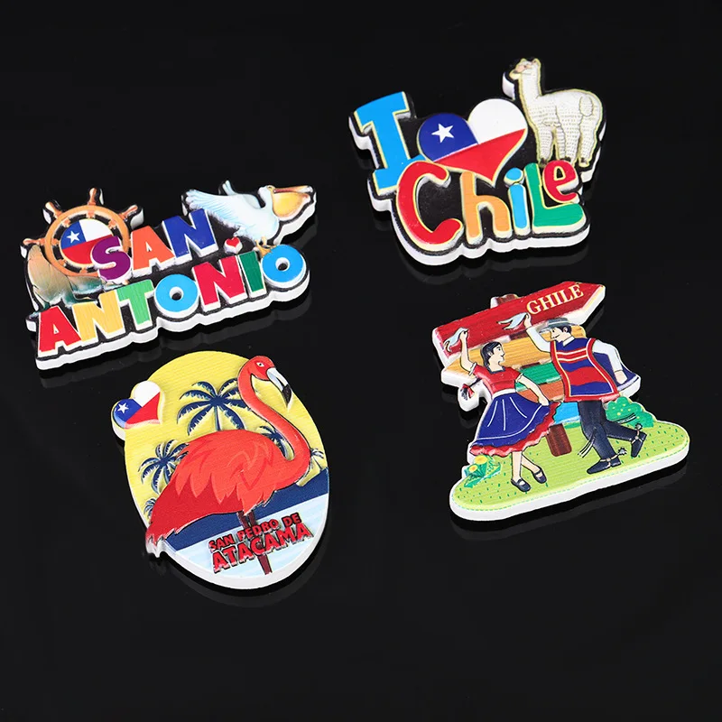 

South America Chile Tourism Decorative Magnets Souvenir Creative Resin Cartoon Fridge Magnet Kitchen Accessories Decoration Home