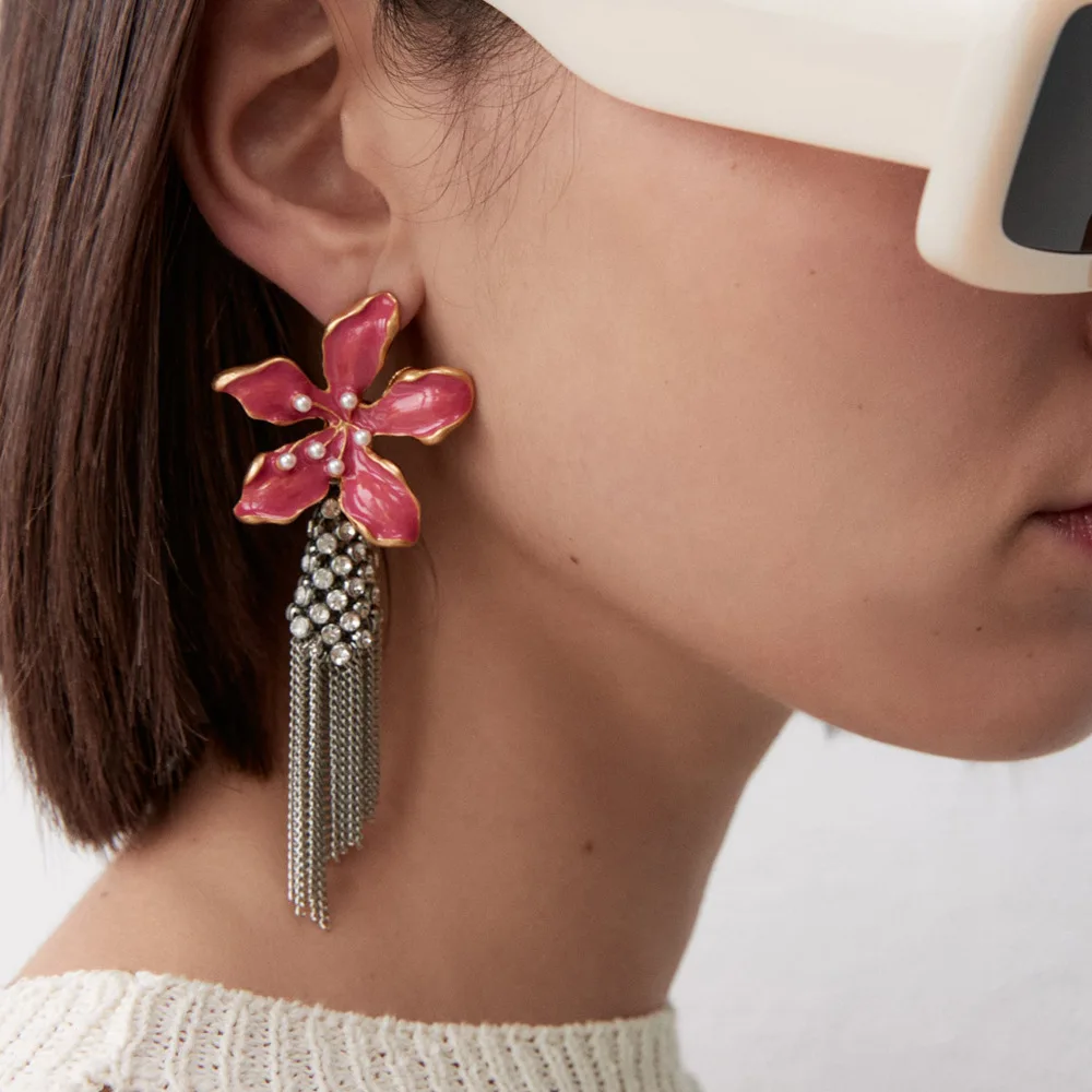 

2021 Za Exaggerated Flower Tassel Earrings for Woman Party