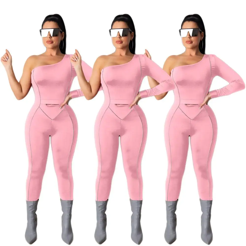 

Sexy One Shoulder Jumpsuit Slinky Bodycon Bodysuit Solid Color Rompers Womens Jumpsuit Playsuit Gray Black Party Night Outfit