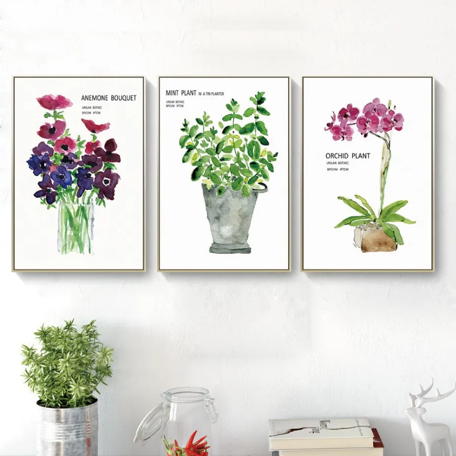 Красочные цветы зеленые растения холст живопись красивые украшение для дома