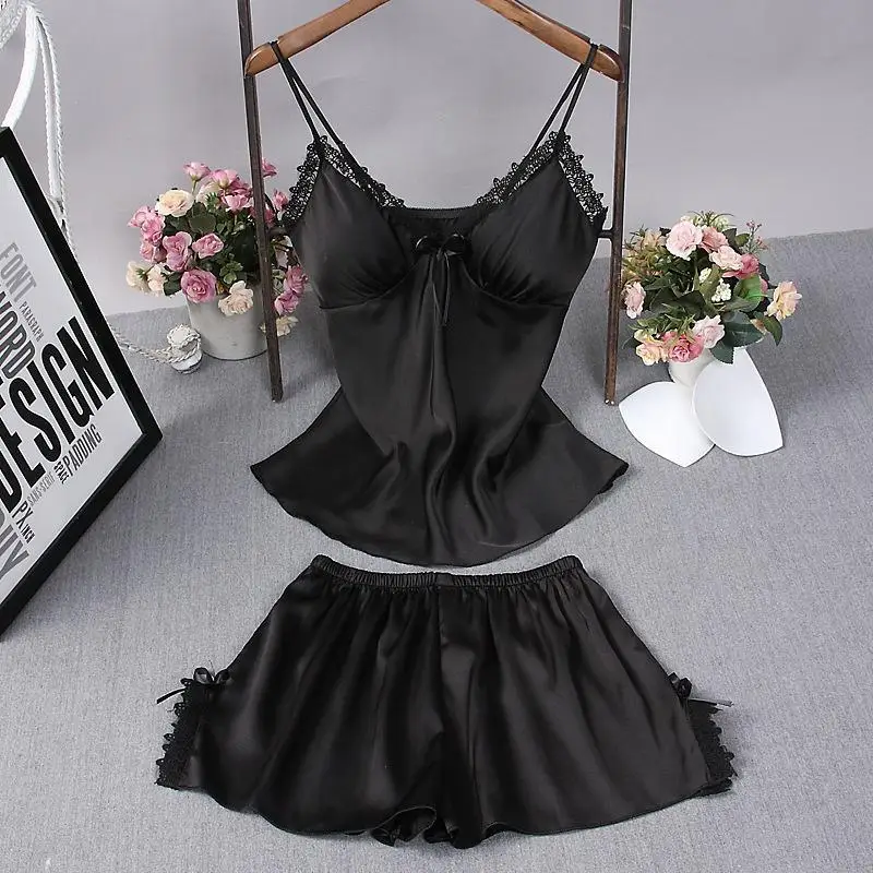 Black Pajamas Set Атласный Женский комплект для сна из 4 предметов Пижамный костюм из вискозы Весенняя пижама с длинным рукавом пижамный комплект сексуальный халат банное платье повседневное ночное белье - Цвет: Black Pajamas Set