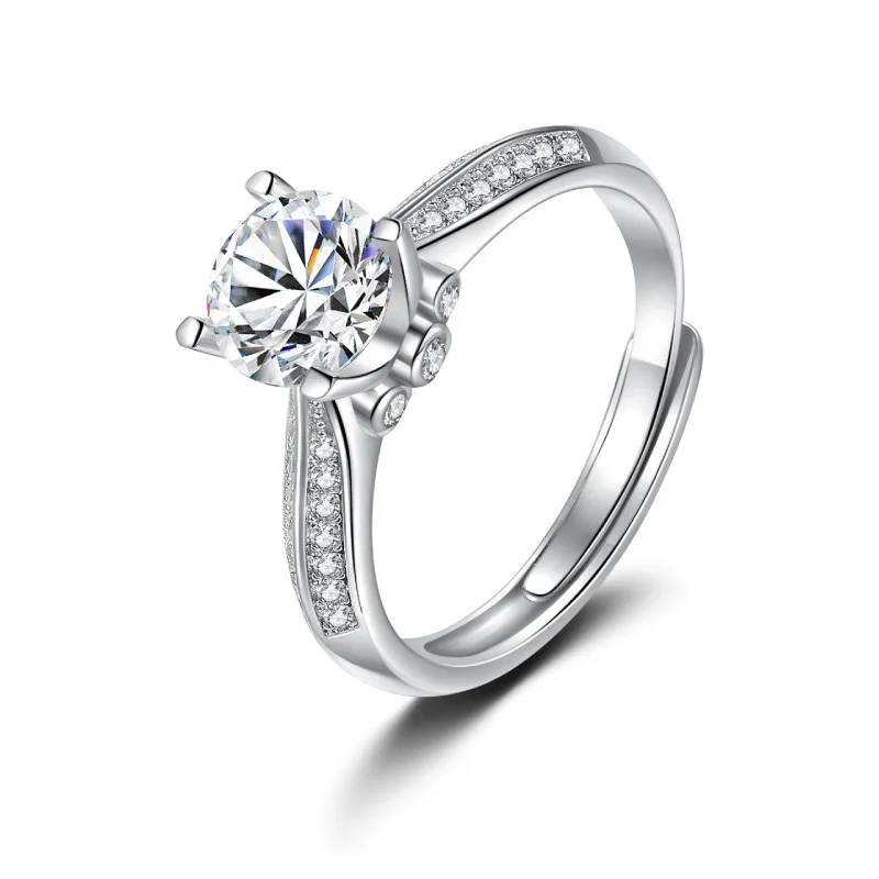 

Fashion Women's S925 Sterling Silver Classic Four-Claw Moissanite Adjustable Ring Proposal Valentine's Day Gift RC3288
