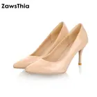 Туфли-лодочки женские ZawsThia, на высоком каблуке, классические, белые, красные, телесные, бежевые, большие размеры 34-45, 2020
