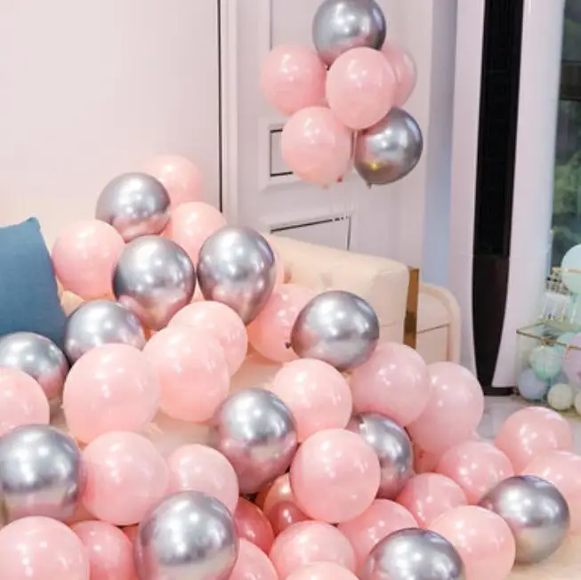 Pink silve 50 шт. хромированные золотые шары Мигающие металлические шары толстые жемчужные Металлические Свадебные украшения металлические шары 10 дюймов 1,8 г - Цвет: Pink silve