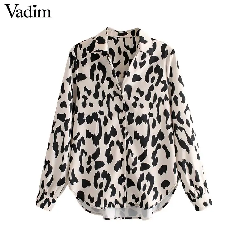 Vadim Женская леопардовая блузка с длинным рукавом животным узором сзади