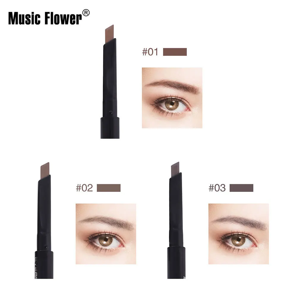 Карандаш для бровей Music flowe 3 в 1 треугольный водостойкий и устойчивый к поту
