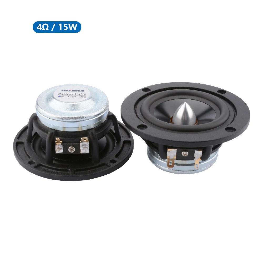 4 Ohm Speaker AIYIMA, 2 шт., 3 дюйма, динамик среднего диапазона, 4, 8 Ом, 15 Вт, полный диапазон, автомобильный динамик, цилиндрическая головка, алюминиевый громкий динамик, сделай сам, звуковая музыкальная система - Цвет: 4 Ohm Speaker