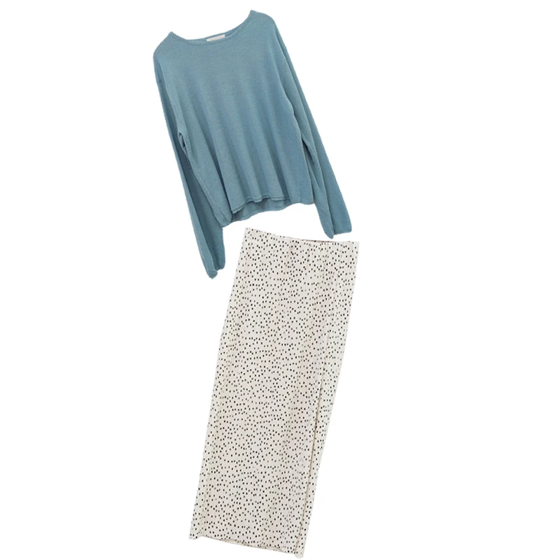 Женский костюм в горошек длинная юбка + Свободный Повседневный шерстяной свитер