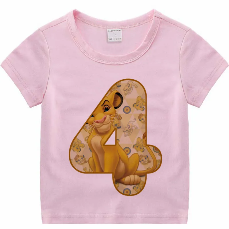P467-4-pink Детская модная футболка с круглым вырезом и принтом Король Лев Симба футболка с цифрами на день рождения детский подарок на день рождения в виде маски Прямая поставка - Цвет: P467-4-pink