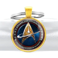 2022 new starfleet command glass cabochon metal pendant key chain fashion men women key ring accessories keychains gifts