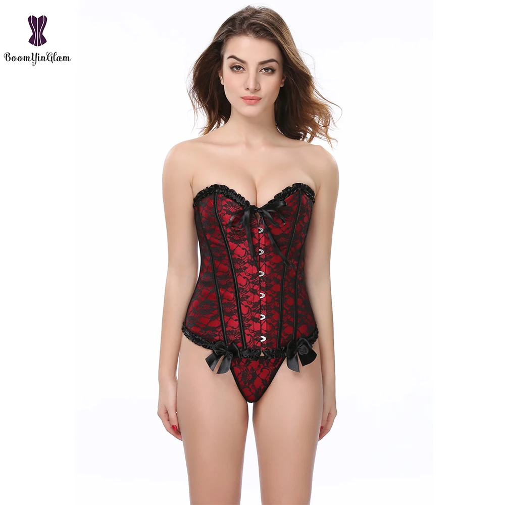 Женское сексуальное кружевное бюстье красного и синего цветов эластичный корсет