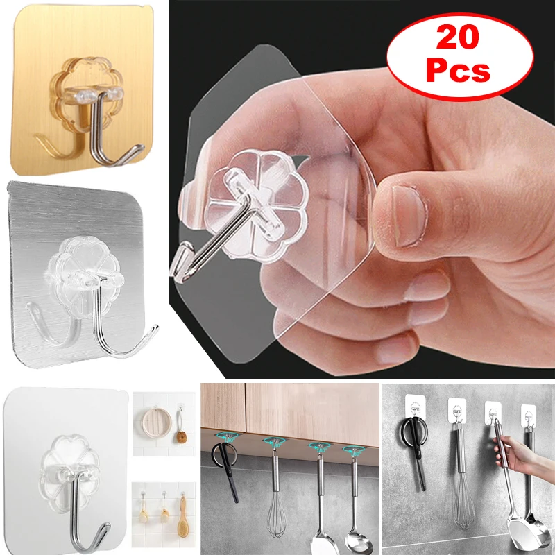 

10/20Pcs Transparent Strong Self Adhesive Door Wall Hangers Hooks Suction Heavy Load Rack Cup Sucker for Kitchen Bathroom 6x6cm