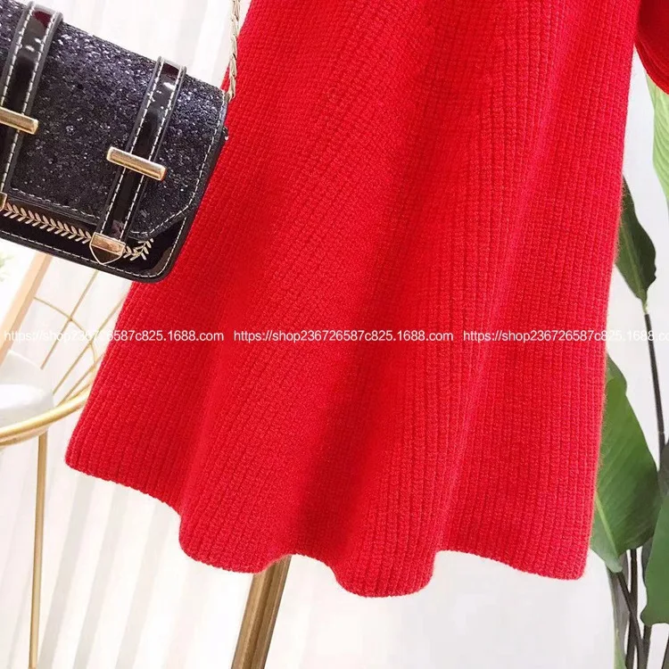 

2019 Korean winter new girls knitted dress Christmas sweater dress doll doll collar tide