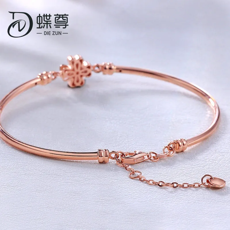 Женский браслет из 18 каратного золота с булавкой в виде Розы 750 клевера