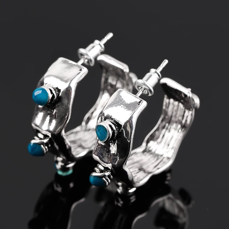 

Vintage Retro Do Old Rose Gold Blue Cystal Stud Earrings For Women Fancy Dance Party Ear Scrap Metal Jewelry