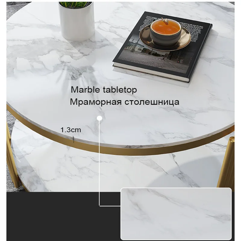 

Luxury Round Coffee Table for Living Room Center Table Double Layer Table Top Marble Tempered Glass Optional