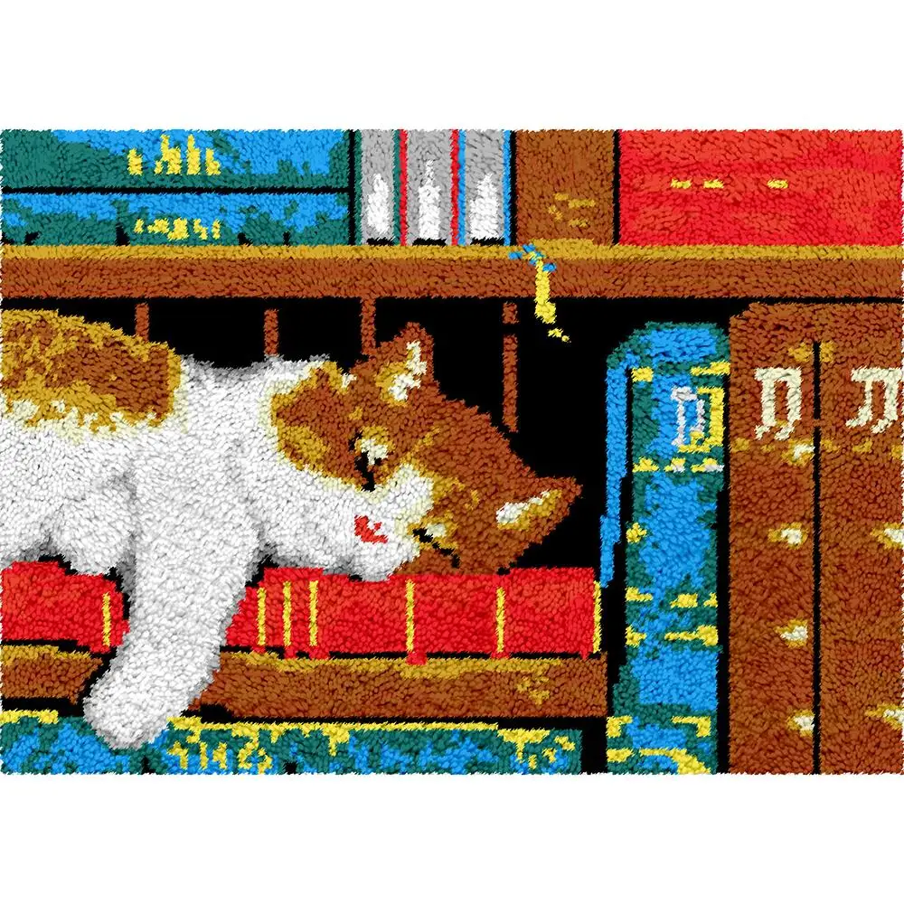 

Latch hook kit Carpet crocheting with Pre-Printed Pattern Cat Tapestry Canvas for embroidery Foamiran for needlework Rug yarn