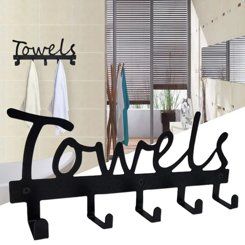 

34cm x 15cm Hook Letter Pattern Clothing Storage Rack Iron Robes Towel Holder for Bathroom Key Coat Umbrella Door Back Hook