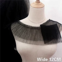 12cm wide double layers black 3d pleated mesh lace skirt dress collar neckline trim embroidered fringe ribbon sewing supplies