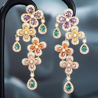 godki luxury flower multicolor cz earring for women wedding cubic zircon dubai bridal earrings costume jewelry 2020 summer party