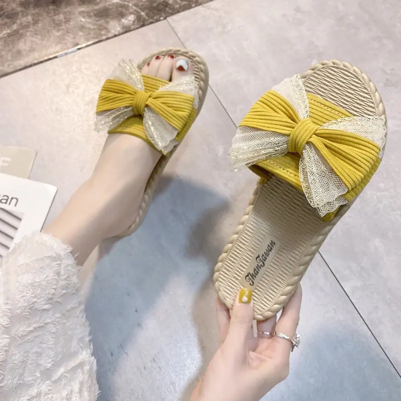 

Summer Slippers Women's Sandals Wear Fashion Bow Non Slip Sandals Slippers Comfortable Flat Bottom Beach Slippers Walking Shoes