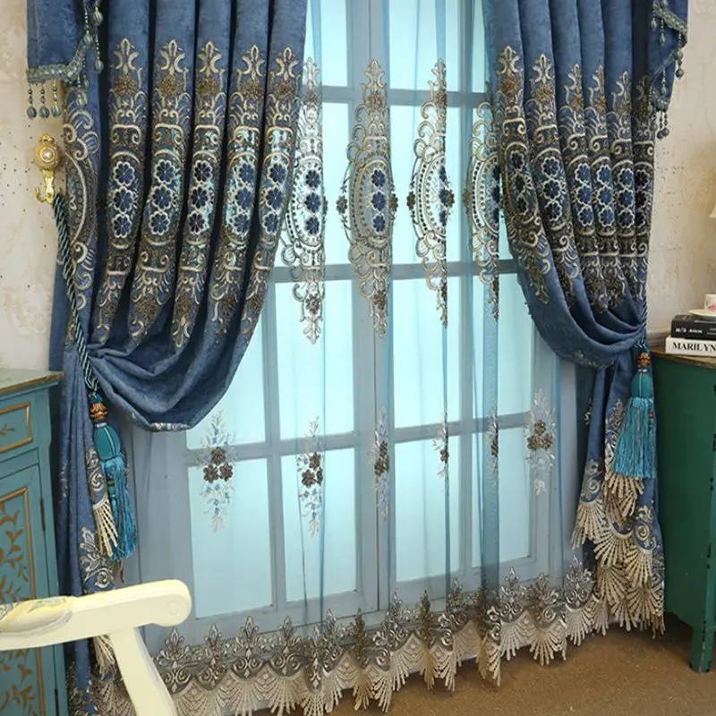 Штора с вышивкой из синели в европейском стиле элегантная штора окна и цветами