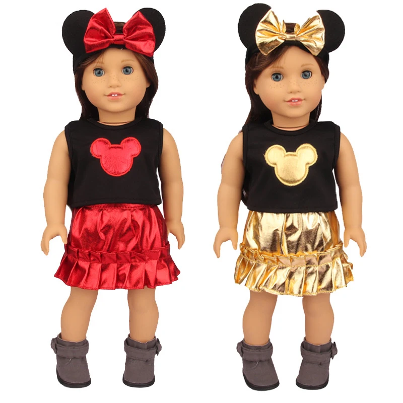 

Doll Clothes 3 PCS Bow + Top + Red Yellow Short Skirt Fit For 43 CM Toys Clothing For 18 Inches Dolls Accessories