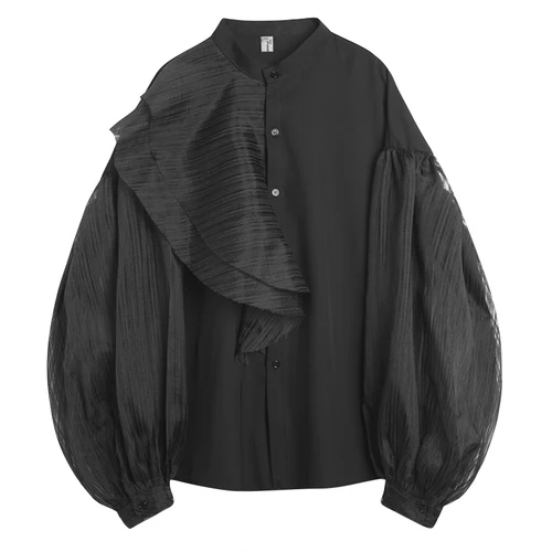 C827 black Мужская винтажная гофрированная с пышными рукавами Свободная Мужская рубашка в стиле кэжуал женская уличная Готическая вечерние платья рубашка сценическая одежда - Цвет: C827 black